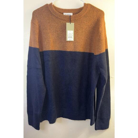 Other - Goodfellow Sweater Mens L Navy/Orange Colorblock Knit Crew Neck Pullover NEW NWT